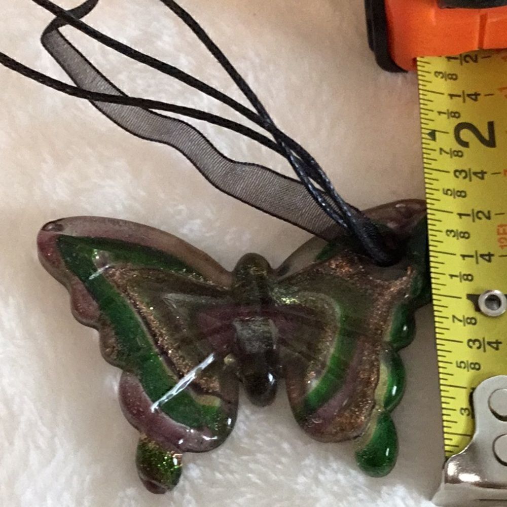 Lot of 3 glass butterfly necklaces with cord